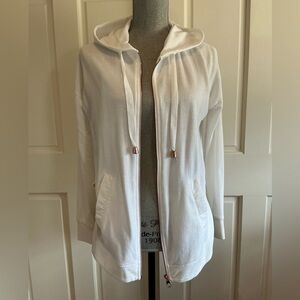 Cupio Cream Hooded Sweatshirt with Floral Trim